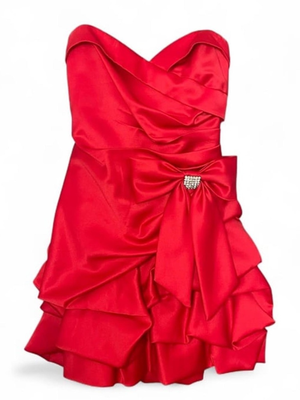 Masquerade Strapless Red Party Dress with Jewel-Bow